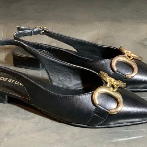 Ballerina Nera Vera Pelle con morsetto dorato “Beatrice”