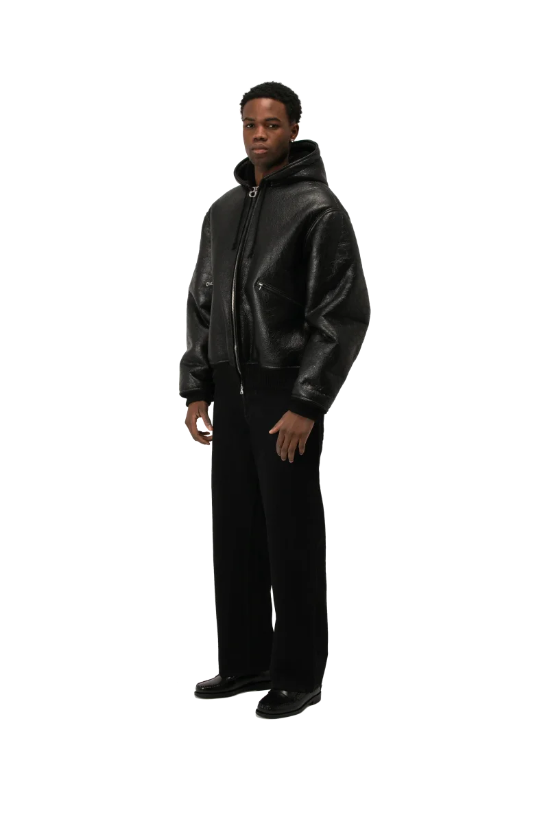 Textured Sheepskin Leather Zip-Up Hoodie - immagine 2