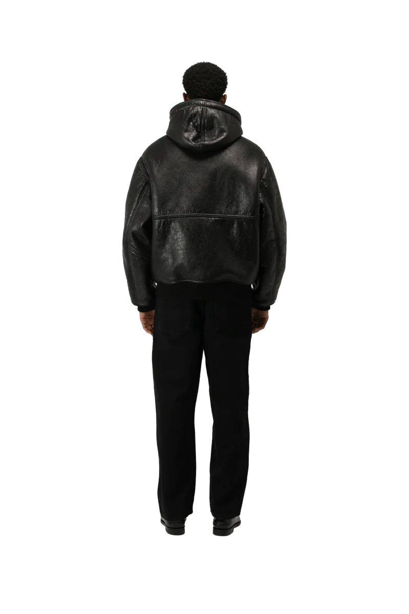 Textured Sheepskin Leather Zip-Up Hoodie - immagine 4