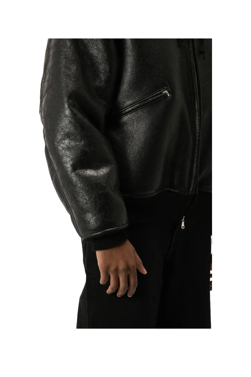 Textured Sheepskin Leather Zip-Up Hoodie - immagine 6