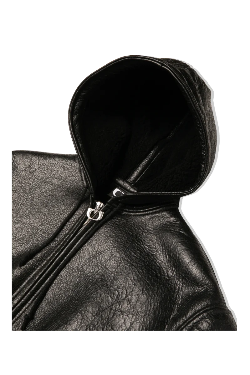 Textured Sheepskin Leather Zip-Up Hoodie - immagine 7