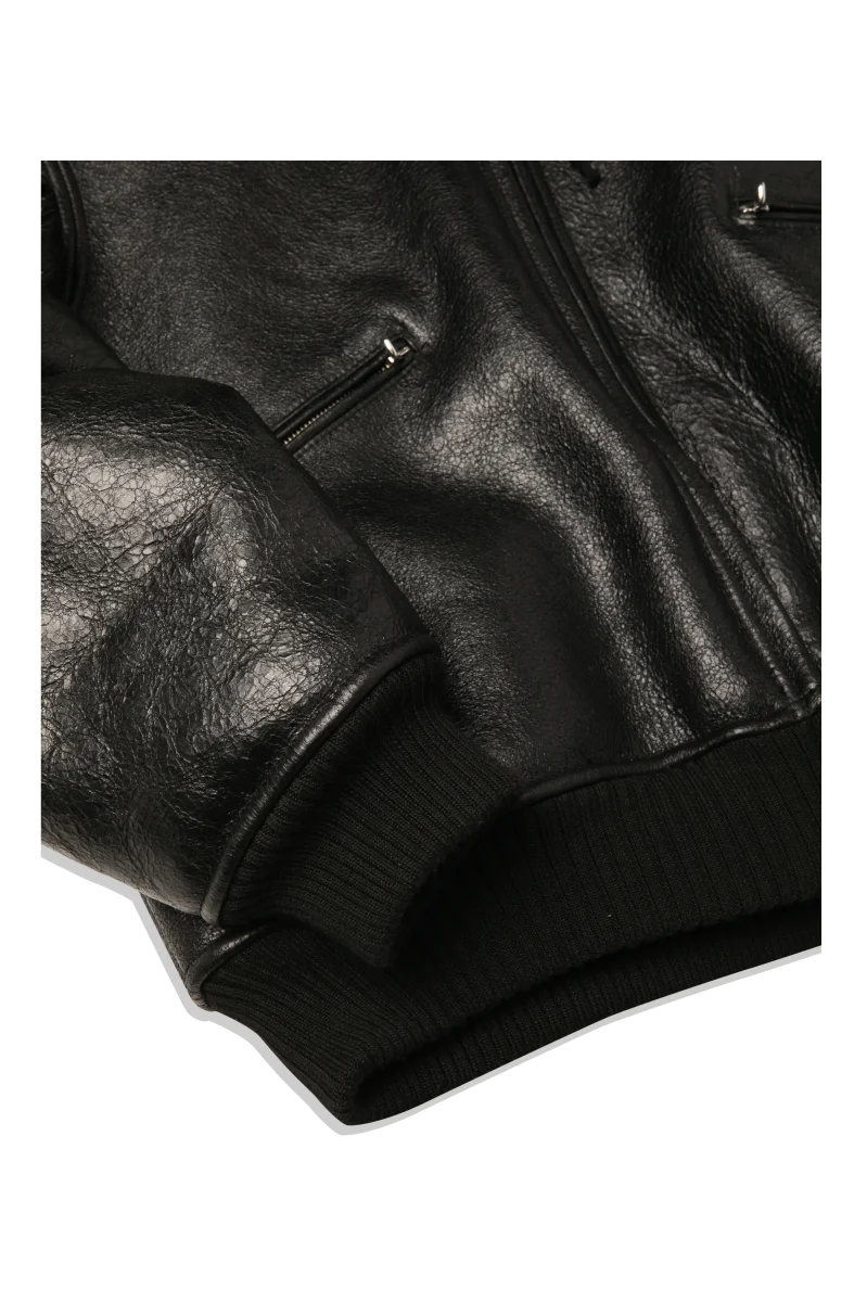 Textured Sheepskin Leather Zip-Up Hoodie - immagine 8