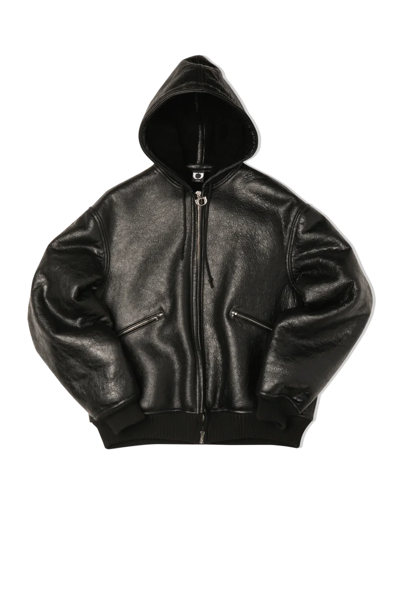 Textured Sheepskin Leather Zip-Up Hoodie - immagine 9