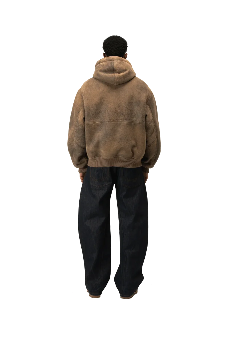 Textured Sheepskin Leather Zip-Up Hoodie - immagine 4