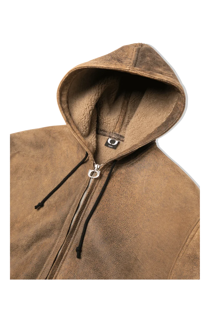 Textured Sheepskin Leather Zip-Up Hoodie - immagine 7