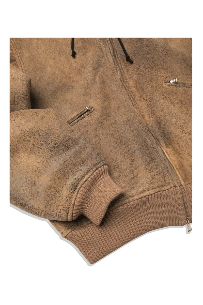 Textured Sheepskin Leather Zip-Up Hoodie - immagine 8