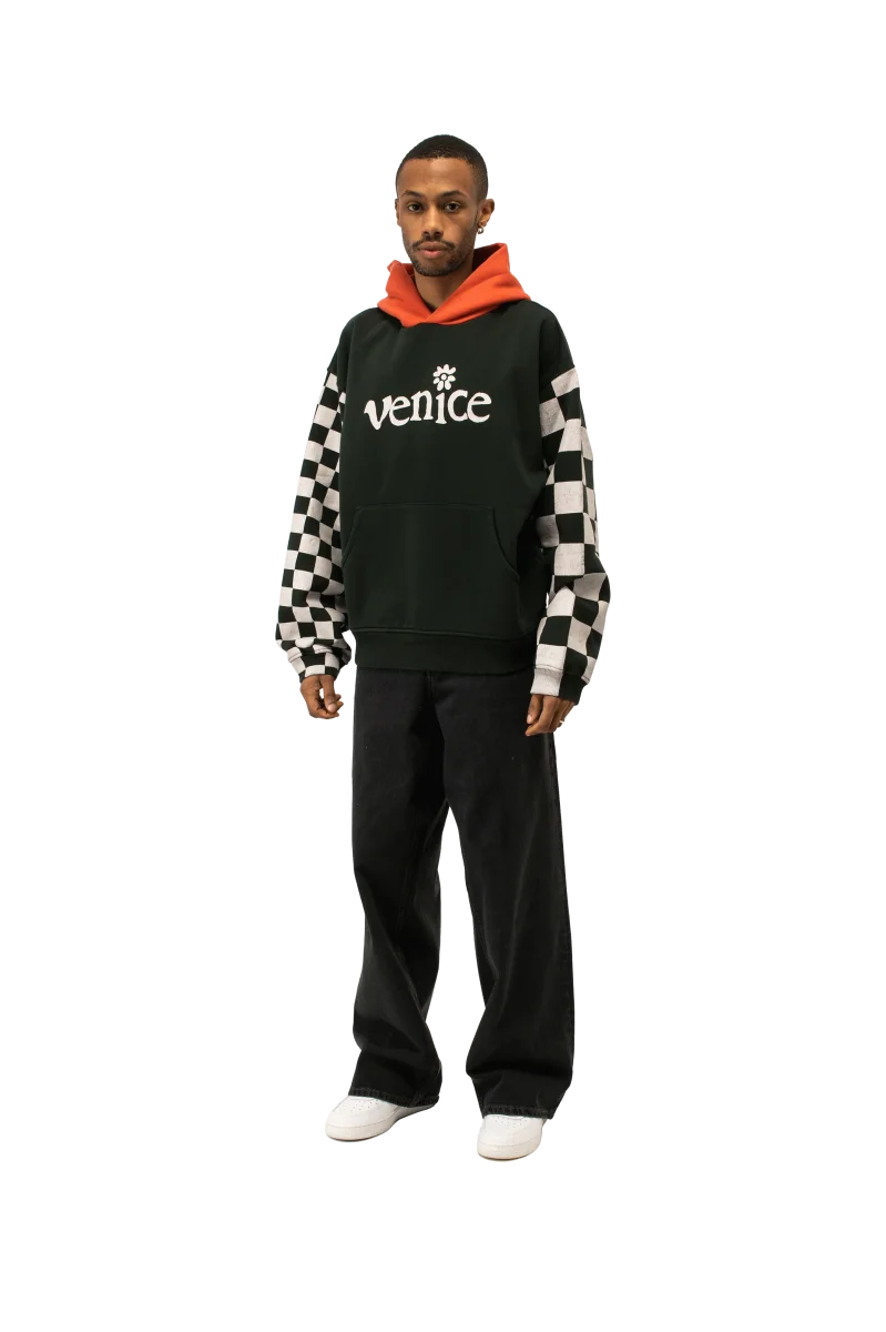 Venice Checker Sleeve Hoodie Knit