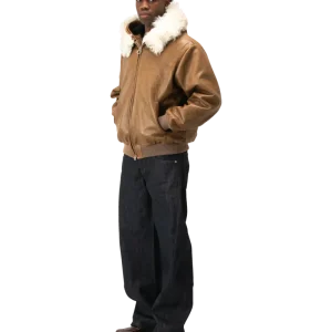 Pull-Up Leather Zip-Up Padded Hoodie