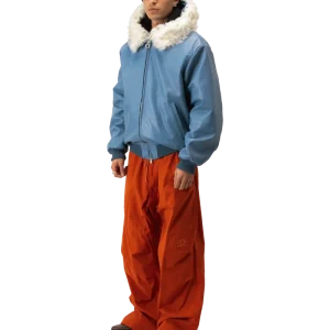 Pull-Up Leather Zip-Up Padded Hoodie