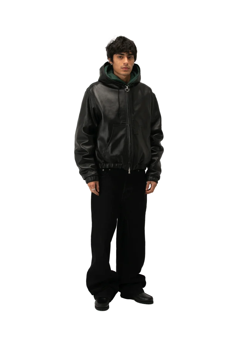 Leather Bomber With Hood - immagine 3