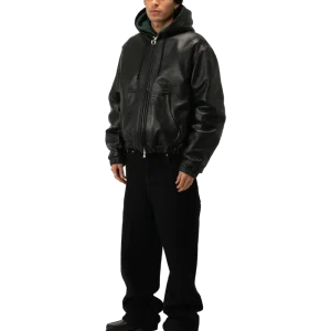 Leather Bomber With Hood