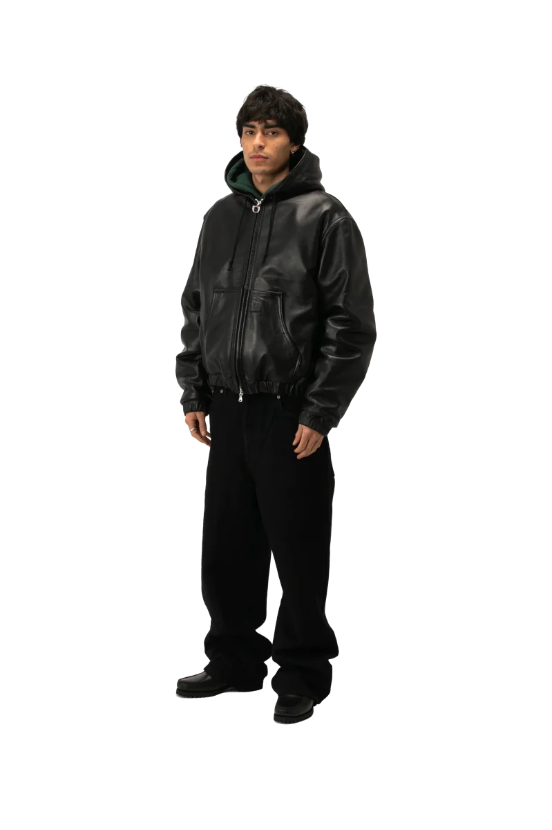 Leather Bomber With Hood